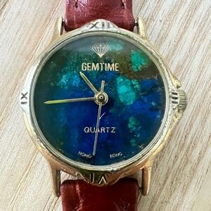 Vintage gemtime ladies gold tone brown leather dress watch NEW BATTERY